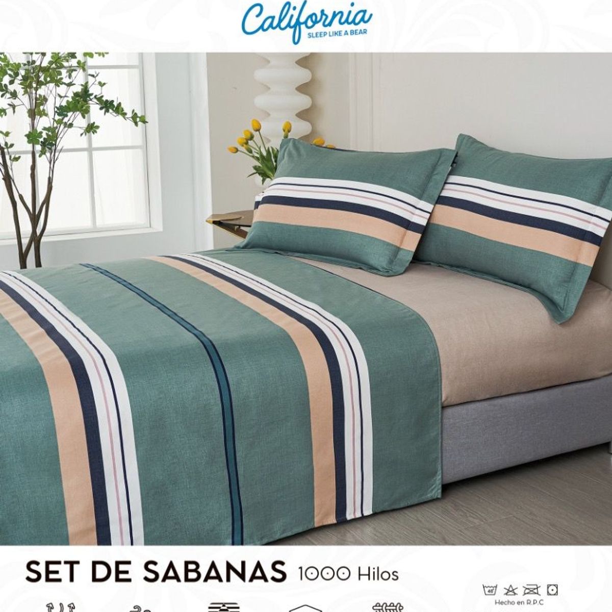 CALIFORNIA - Set de Sabana 2 Pz de 4 Pieza 100% Algodón
