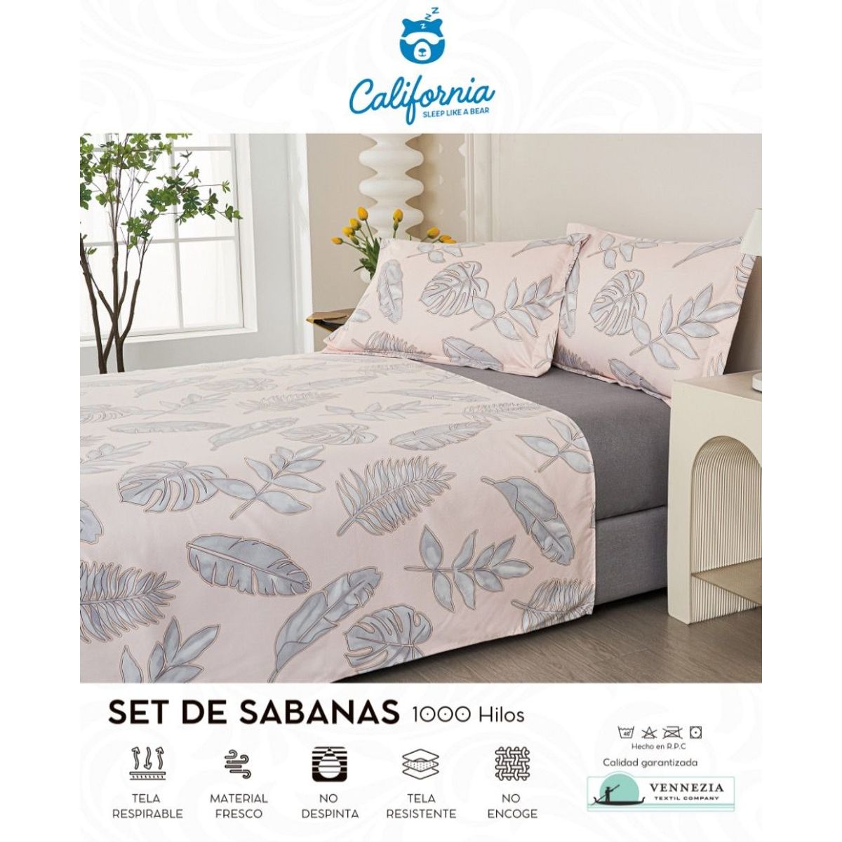 CALIFORNIA - Set de Sabana 2 Pz de 4 Pieza 100% Algodón