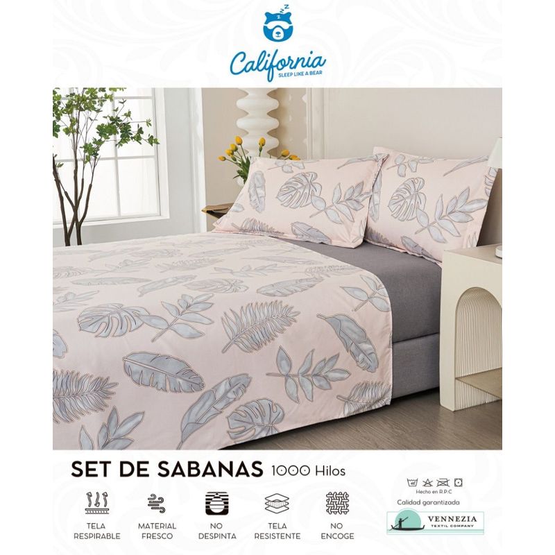 CALIFORNIA - Set de Sabana 2 Pz de 4 Pieza 100% Algodón