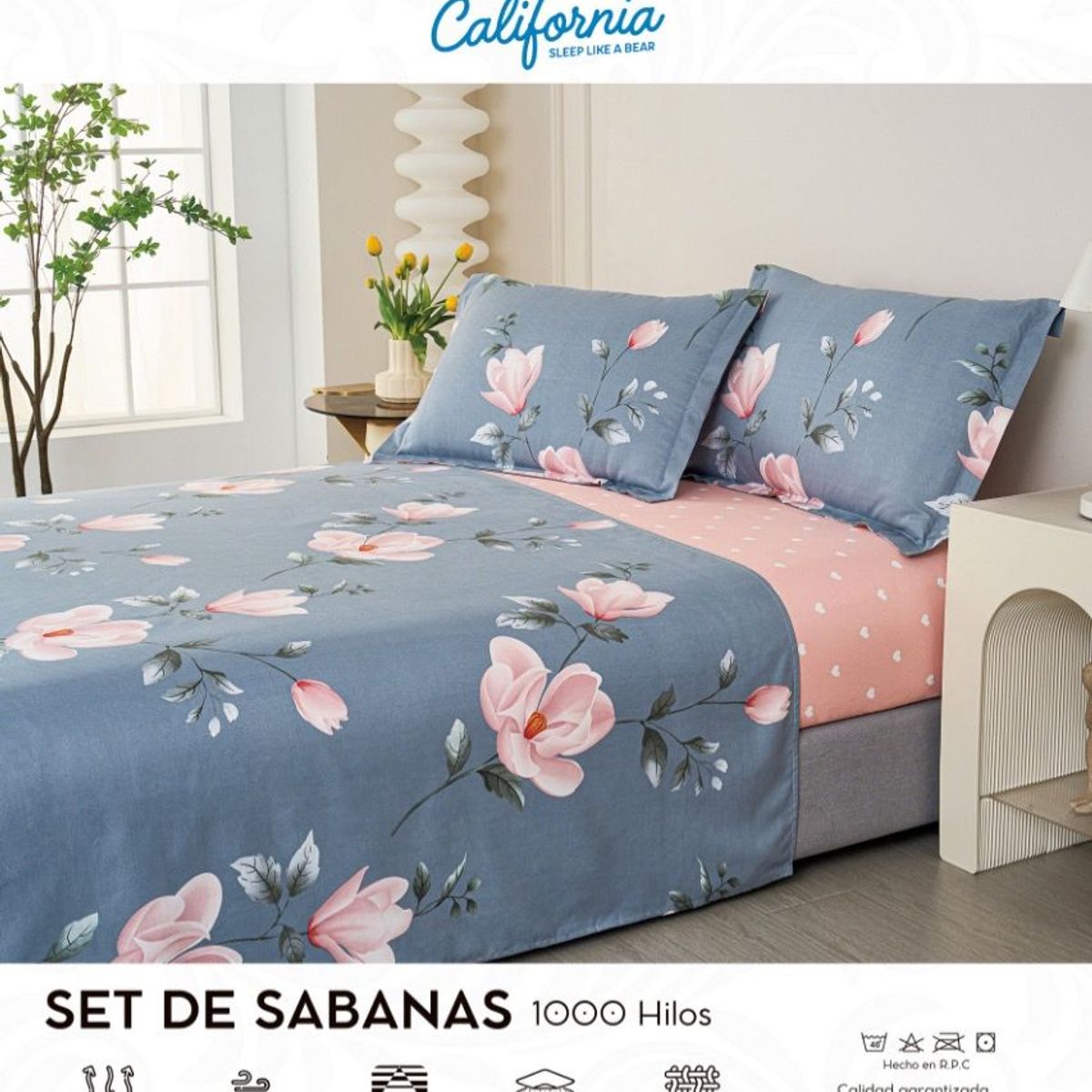 CALIFORNIA - Set de Sabana 2 Pz de 4 Pieza 100% Algodón