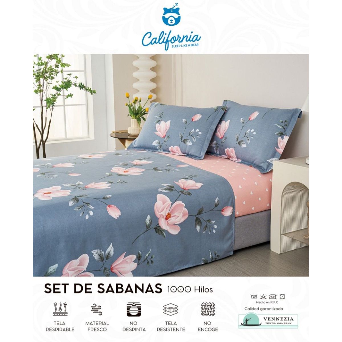 CALIFORNIA - Set de Sabana 2 Pz de 4 Pieza 100% Algodón