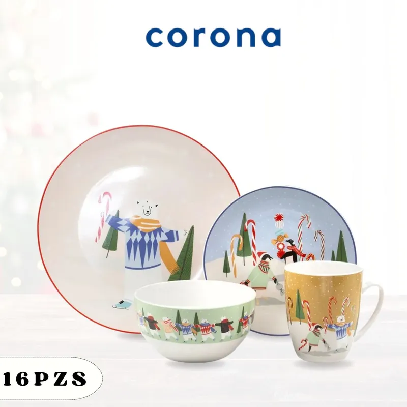 ICHIMATSU - Juego de vajilla x16 Pz Dec Oso Bastones Navideños