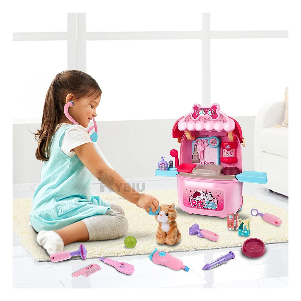 GENERICO - Kit de Veterinaria con Gato para Girls en Color Rosado