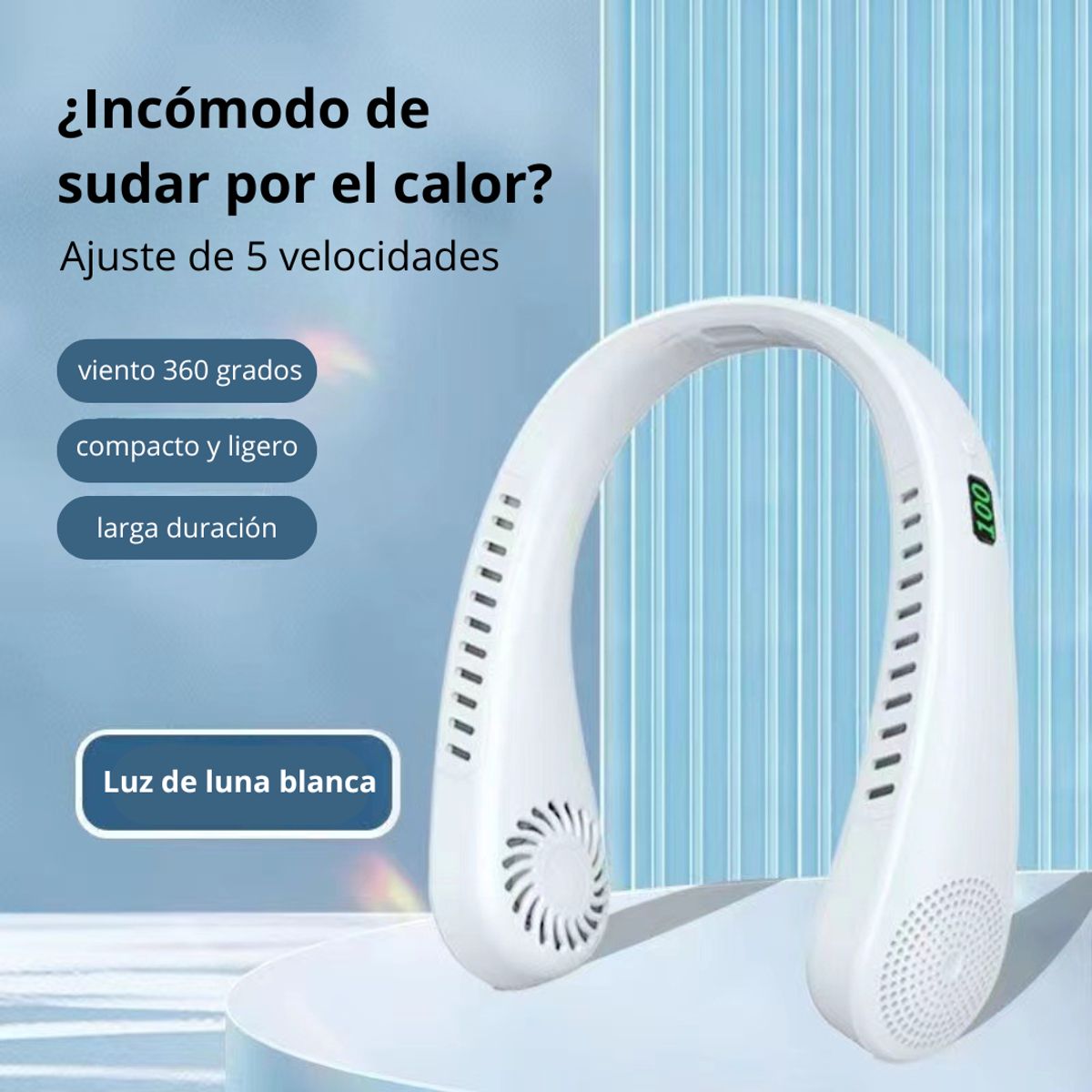 GENERICO - Ventilador de Cuello Recargable 5 Velocidades con Pantalla Digital Q7