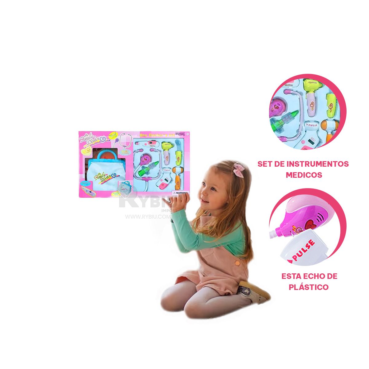 GENERICO - Juego de Medico para Niñas Rosado Y+Regalo Ligas para Peinar