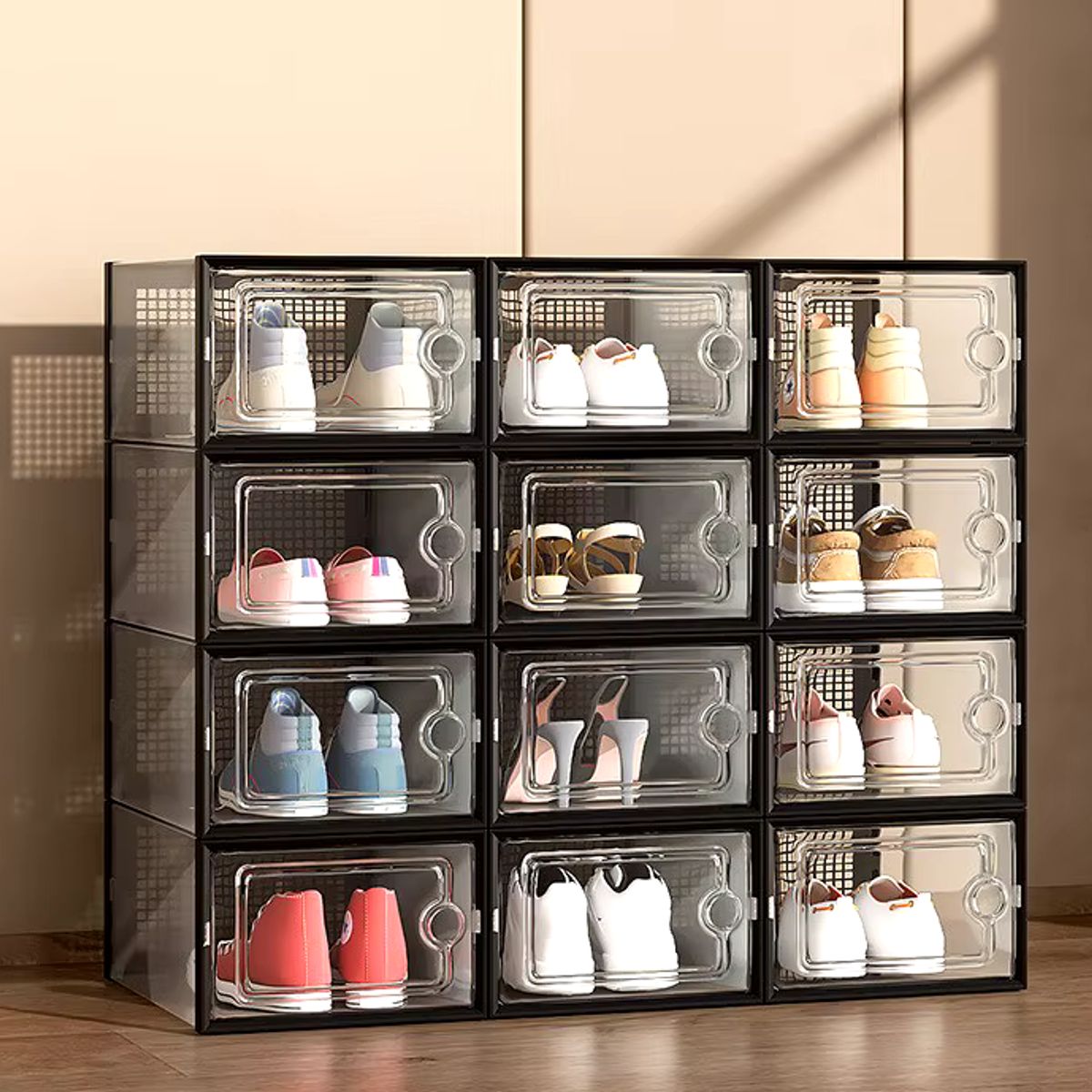 GENERICO - Pack x 20 Organizador De Zapatos Apilables De ABS - Negro