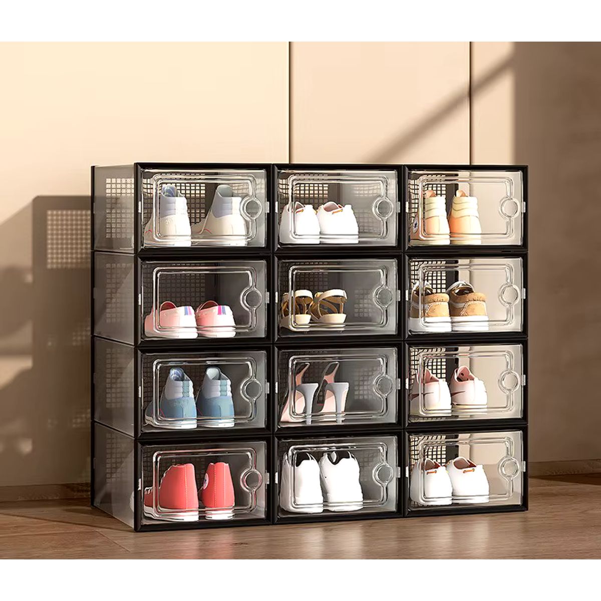 GENERICO - Pack x 20 Organizador De Zapatos Apilables De ABS - Negro