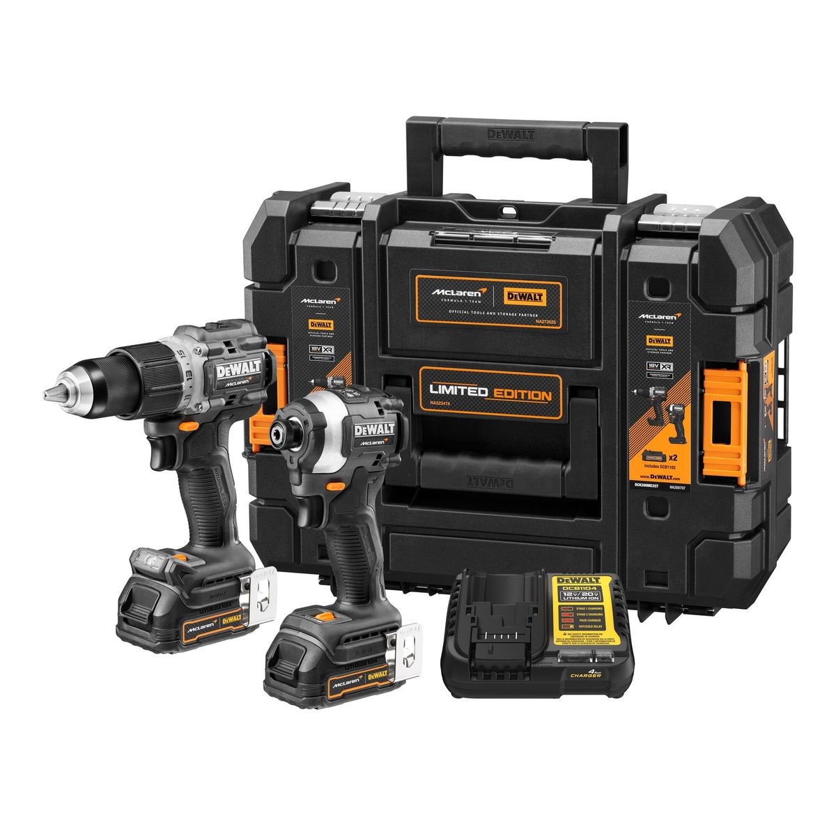 DEWALT - Taladro Percutor 12 + Atornillador 14 Bat y Carg Dewalt x Mclaren
