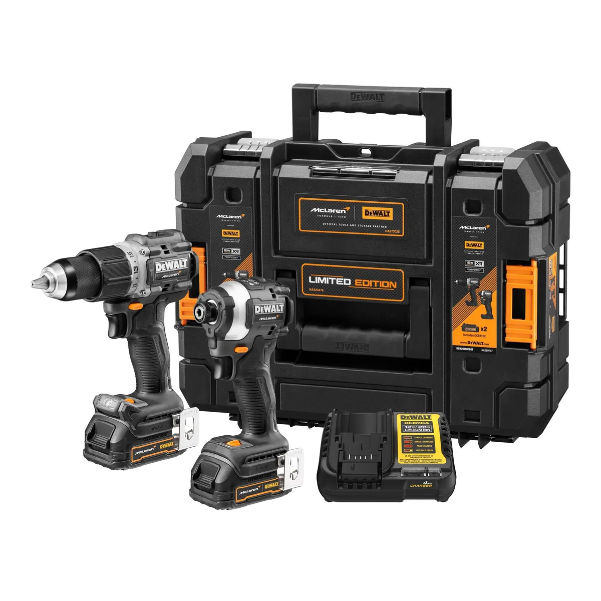 DEWALT - Taladro Percutor 12 + Atornillador 14 Bat y Carg Dewalt x Mclaren