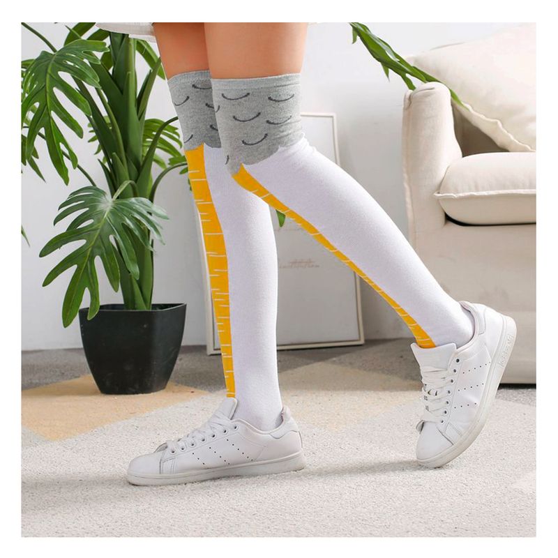GENERICO - Medias Largas de Algodón Diseño Patas de Pollo Blanco