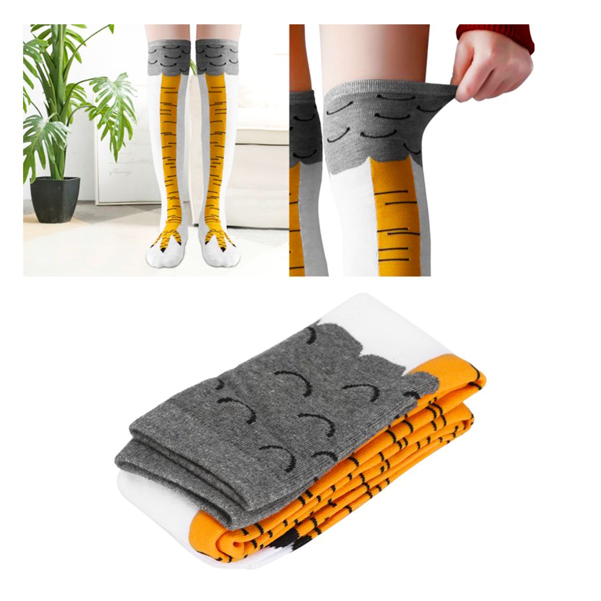 GENERICO - Medias Largas de Algodón Diseño Patas de Pollo Blanco