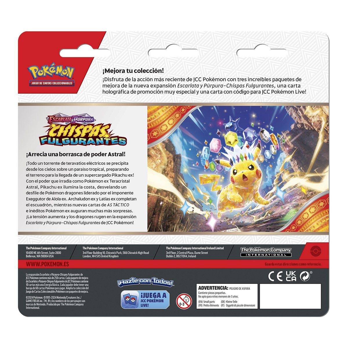 POKEMON - CARTAS DE POKEMON TCG SURGING SPARKS-3PACK BLISTER SPA