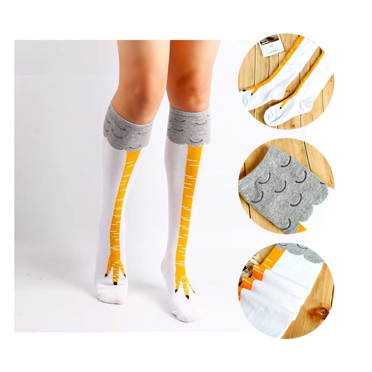 GENERICO - Medias Largas de Algodón Diseño Patas de Pollo Blanco
