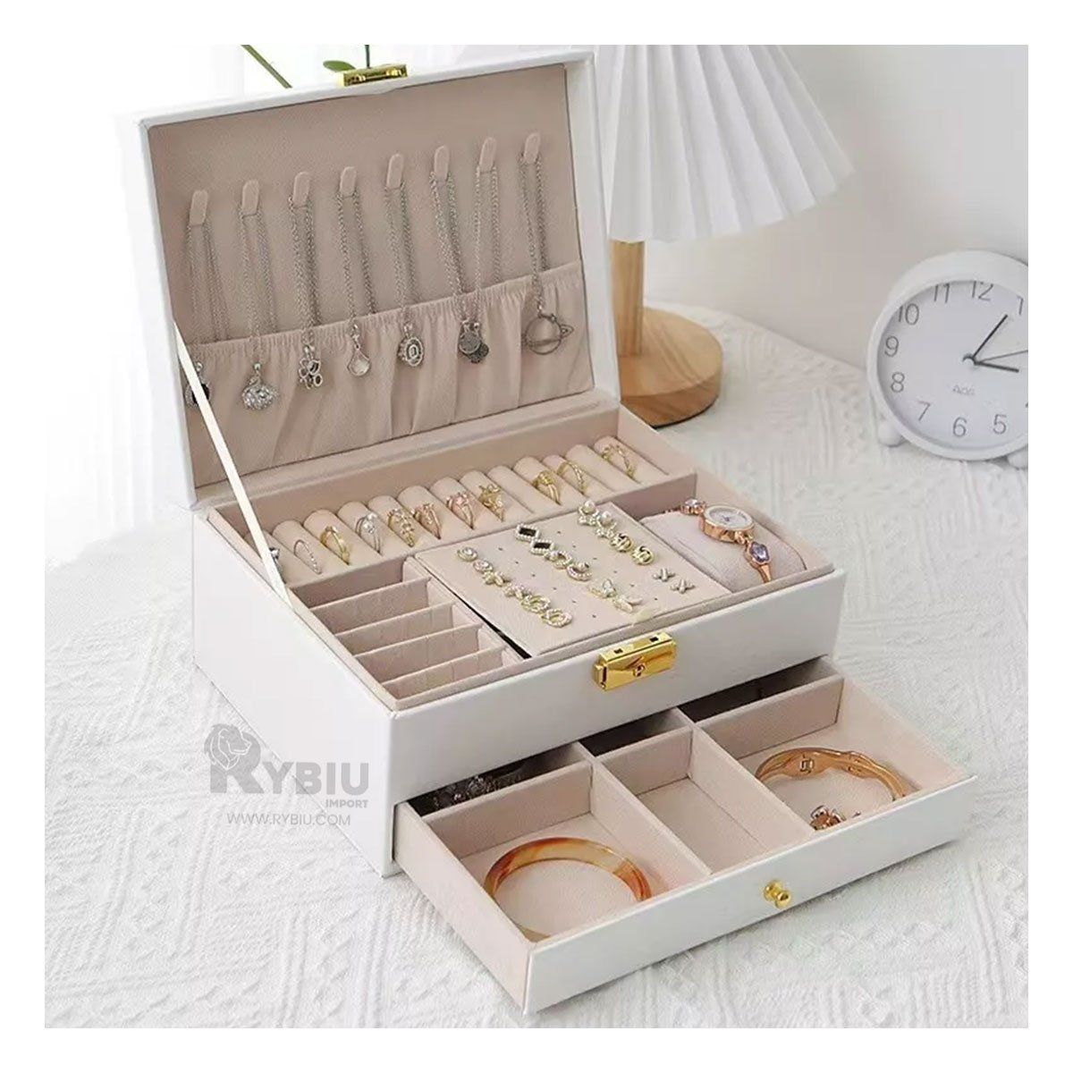 RYBIU IMPORT - Joyero Compacto y Estilizado en Blanco Y+Papel de Regalo