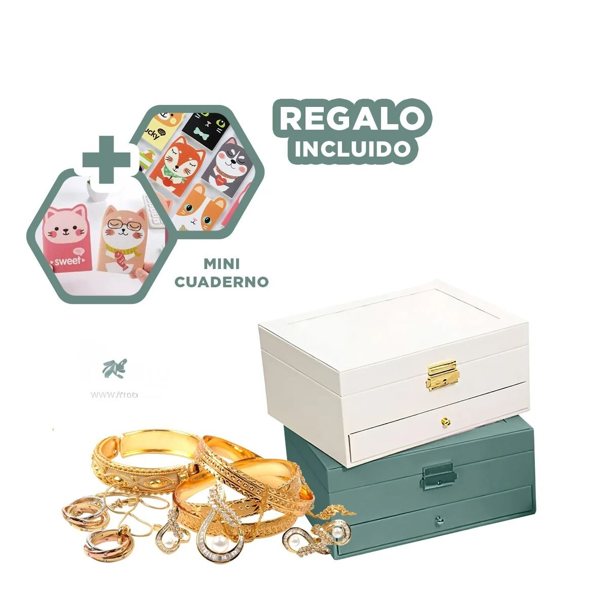 RYBIU IMPORT - Joyero Funcional para Mujeres en Verde Y+Regalo Agendita