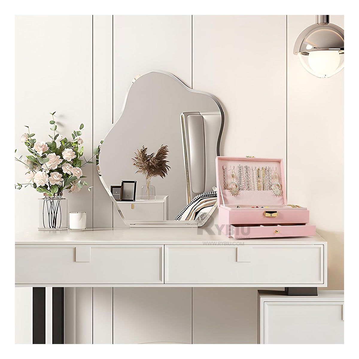 GENERICO - Joyero Dividido y Compacto en Color Rosado Y+Papel de Regalo