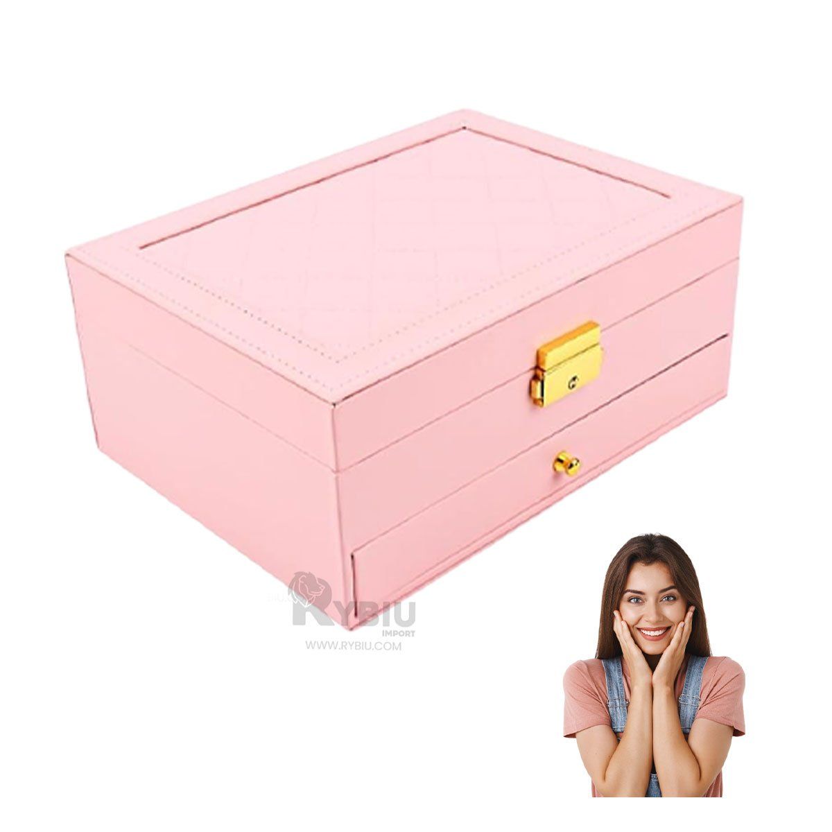 GENERICO - Joyero Dividido y Compacto en Color Rosado Y+Papel de Regalo