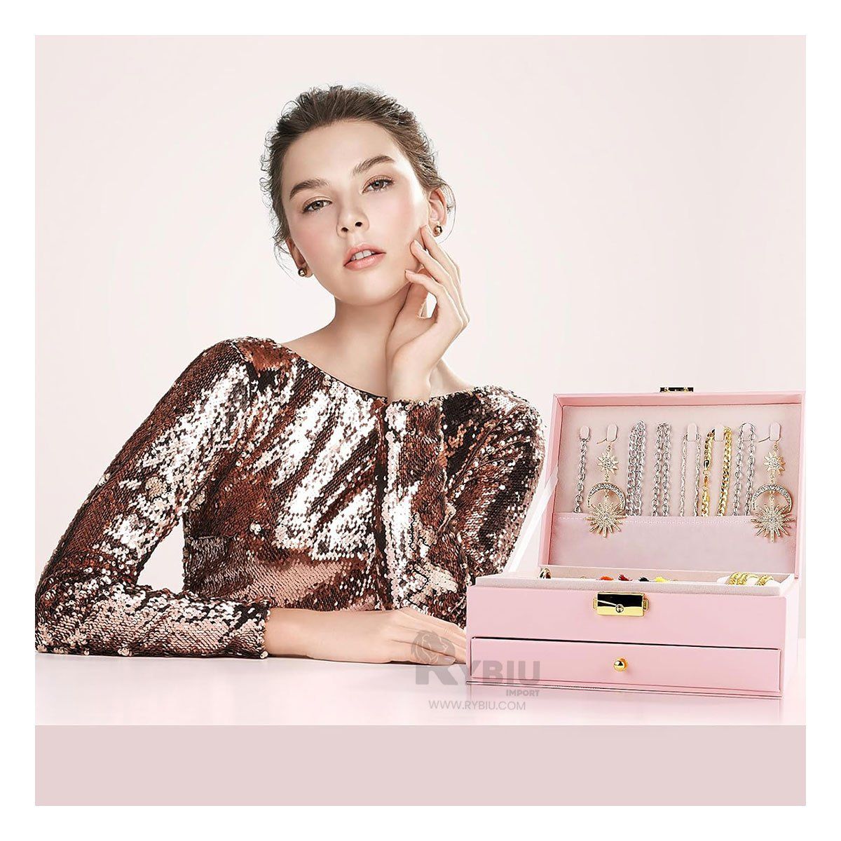 GENERICO - Joyero Funcional para Mujeres en Rosado Y+Regalo Agendita