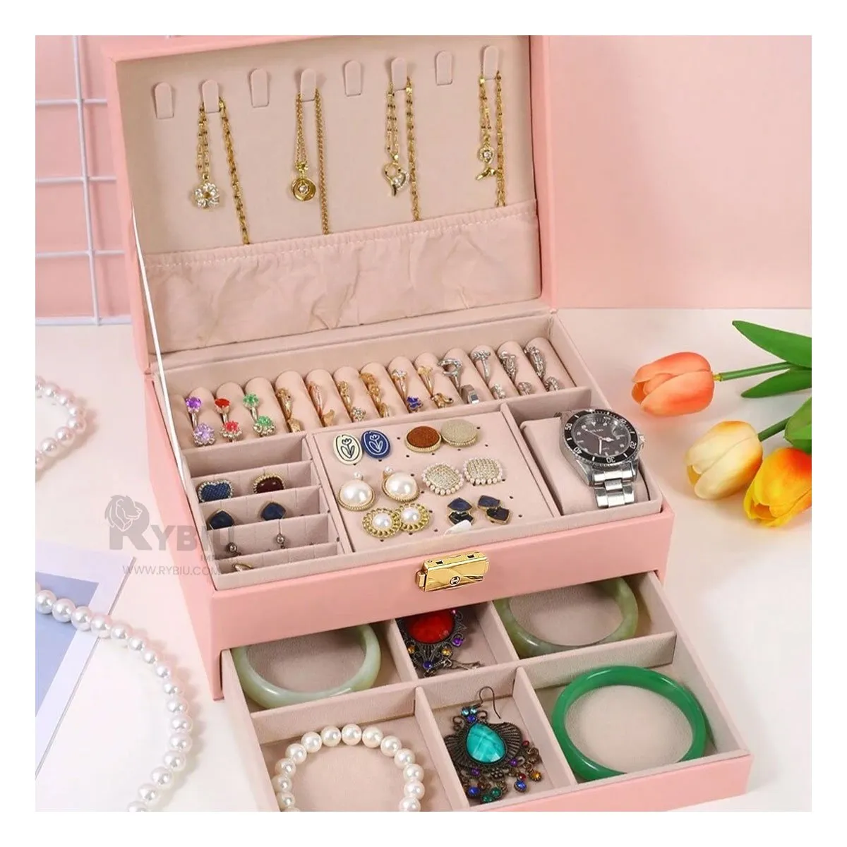 GENERICO - Joyero con Llave para Ocasiones en Rosado Y+Regalo Stickers