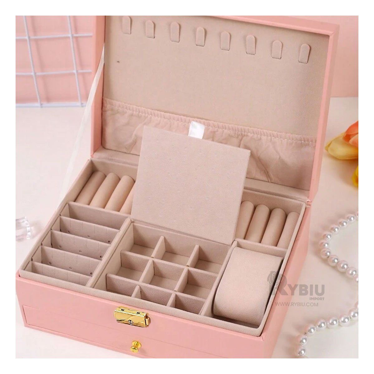 GENERICO - Joyero Compacto y Estilizado en Rosado Y+Papel de Regalo