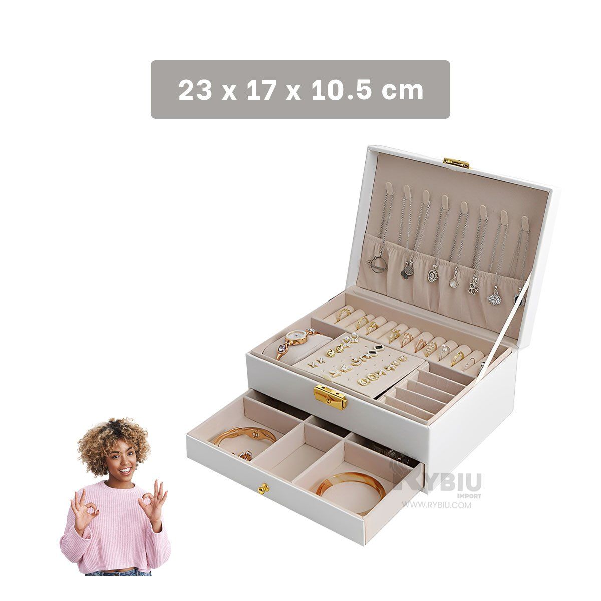 GENERICO - Alhajero con Varios Espacios Blanco Y+Ligas de Regalo