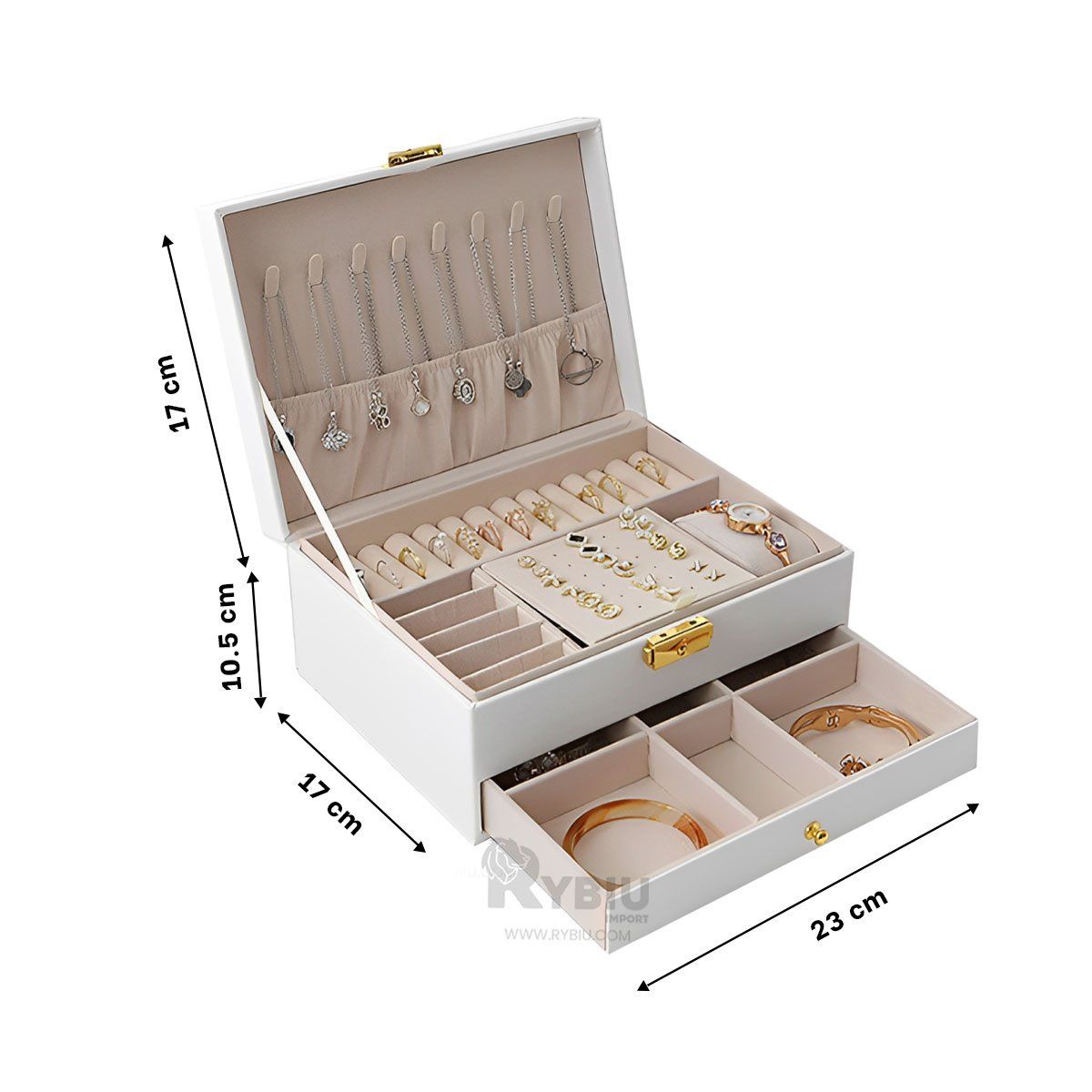 GENERICO - Alhajero para Joyas Blanco Y+Regalo Ligas para Peinar