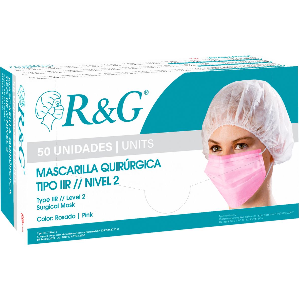 R&G - Mascarilla Quirúrgica Descartable Rosada R&G Caja x 50 und