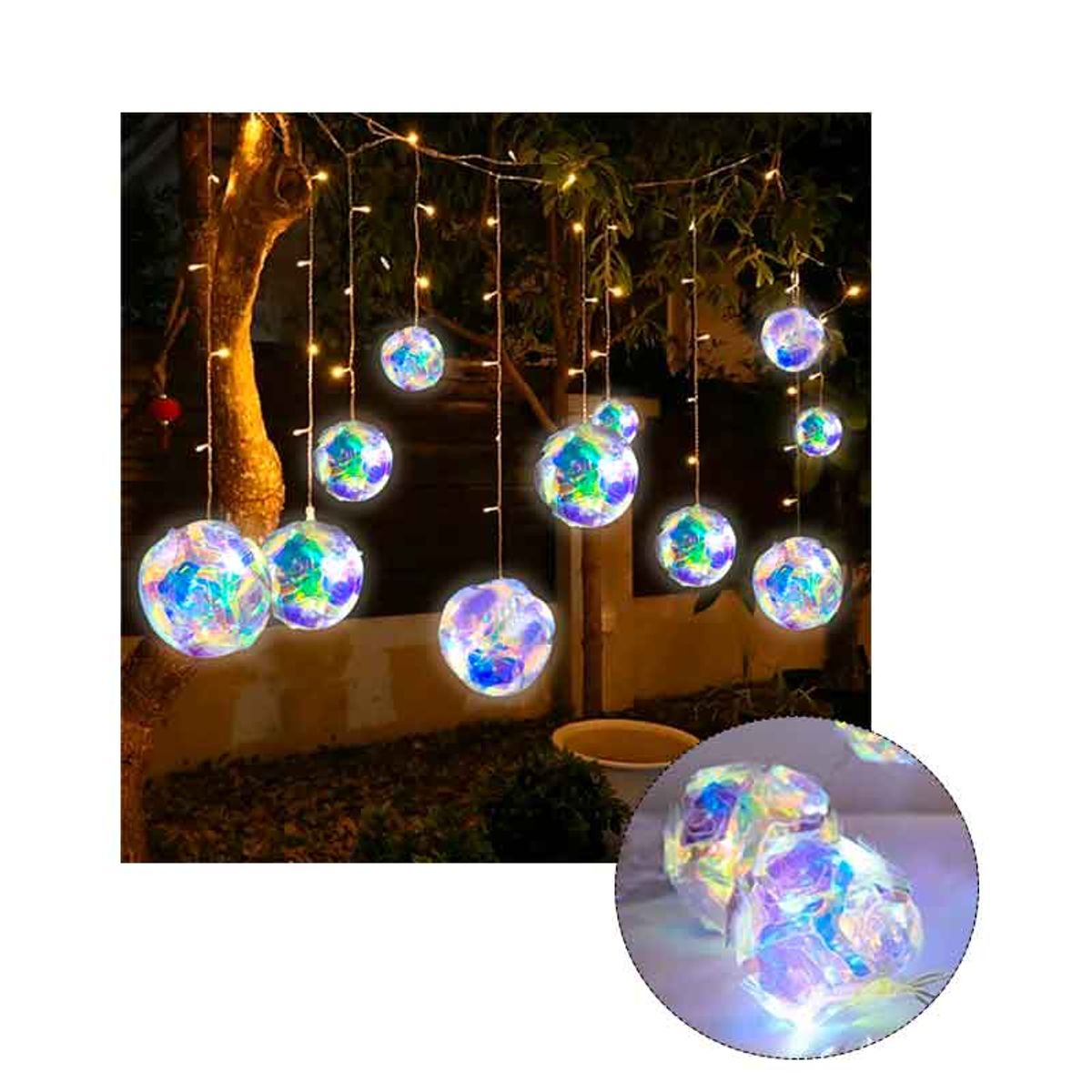 GENERICO - Guirnalda 2024 Navidad Forma Esfera iridiscente de 3 mts amarilla