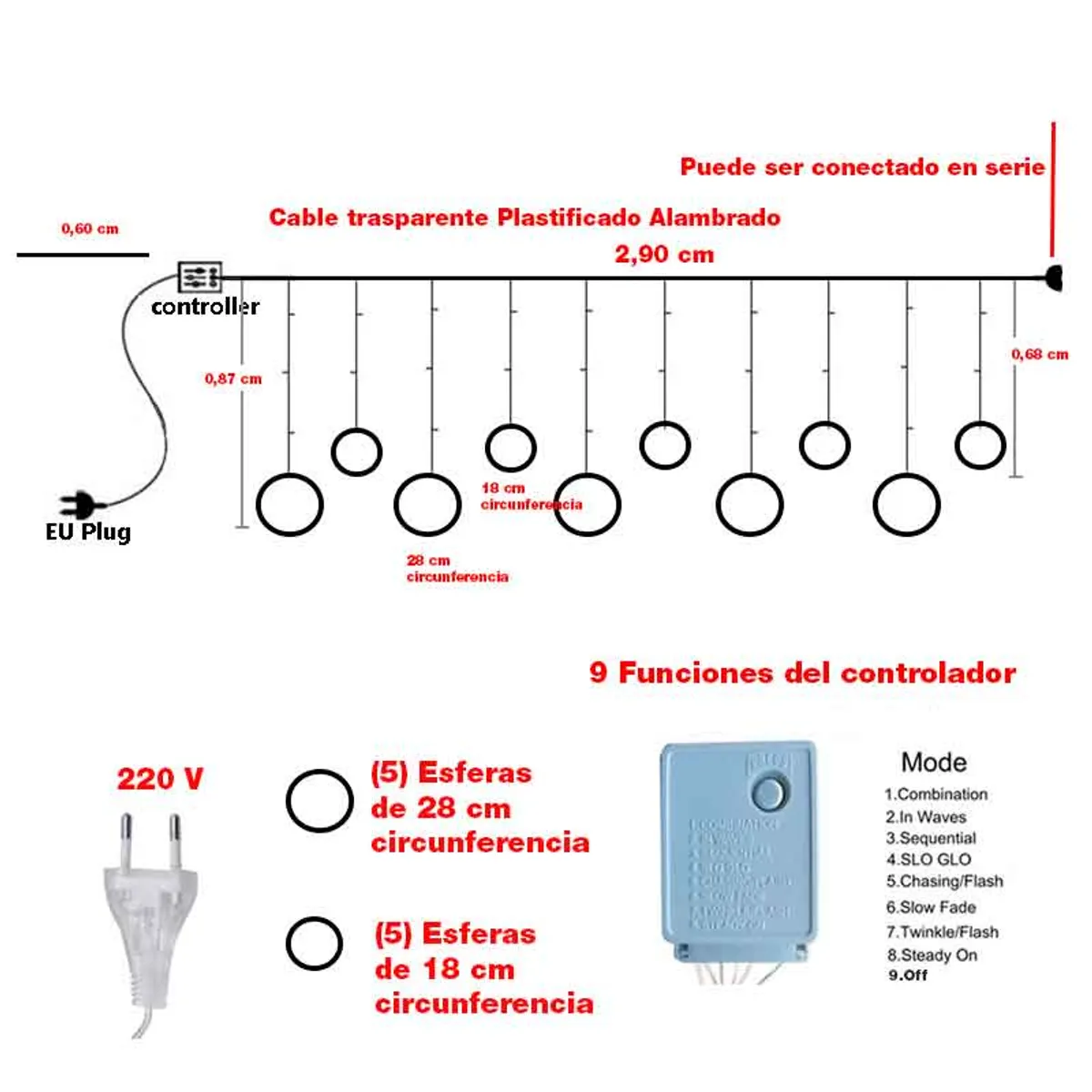 GENERICO - Guirnalda 2024 Navidad Forma Esfera iridiscente de 3 mts amarilla