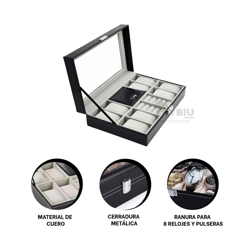 GENERICO - Caja Organizadora de Relojes Negro Y+Post-it Adhesivos