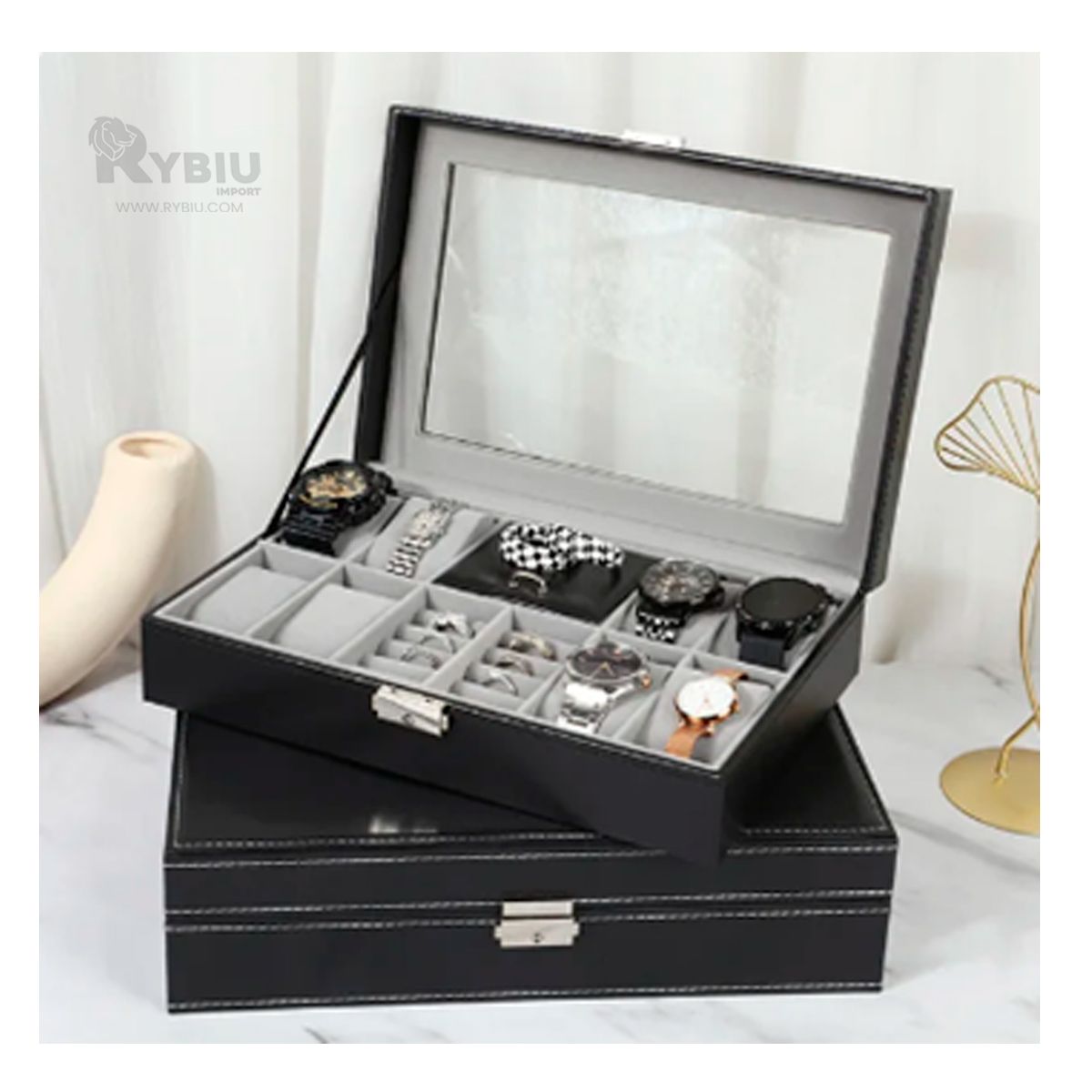 GENERICO - Organizador de Cuero Resistente en Negro Y+Papel de Regalo