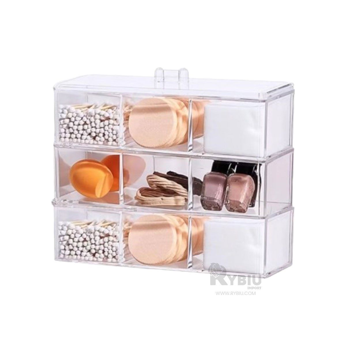 RYBIU IMPORT - Caja de Maquillaje Moderna de 9 Divisiones Tono Transparente