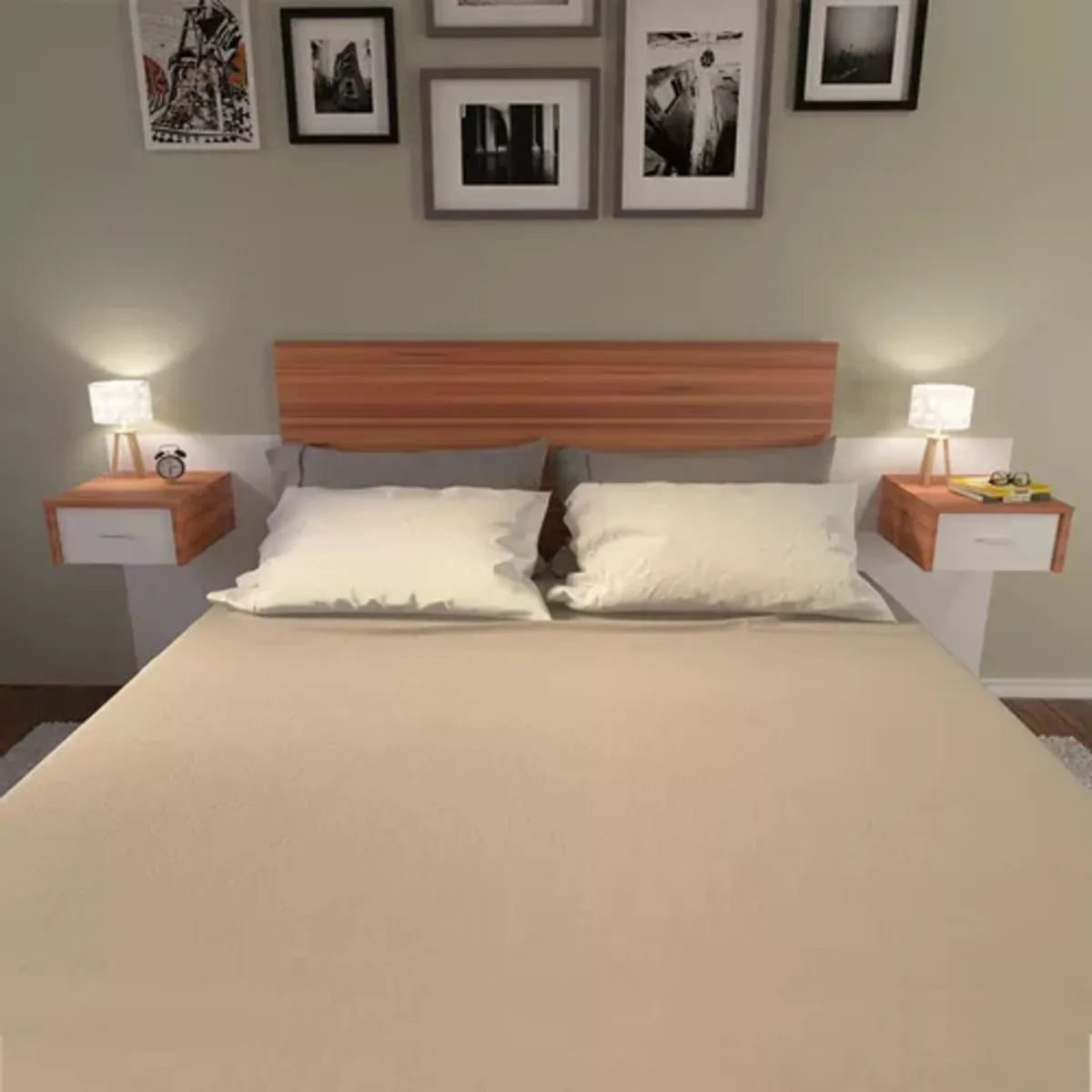 TU MESITA - Cabecera de cama Margaret color MarrónBlanco con Veladores TU MESITA