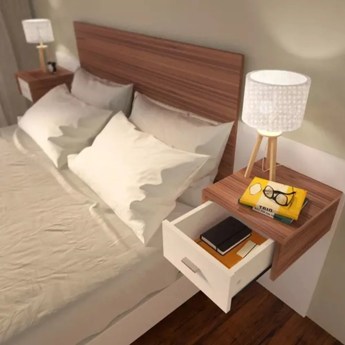 TU MESITA - Cabecera de cama Margaret color MarrónBlanco con Veladores TU MESITA