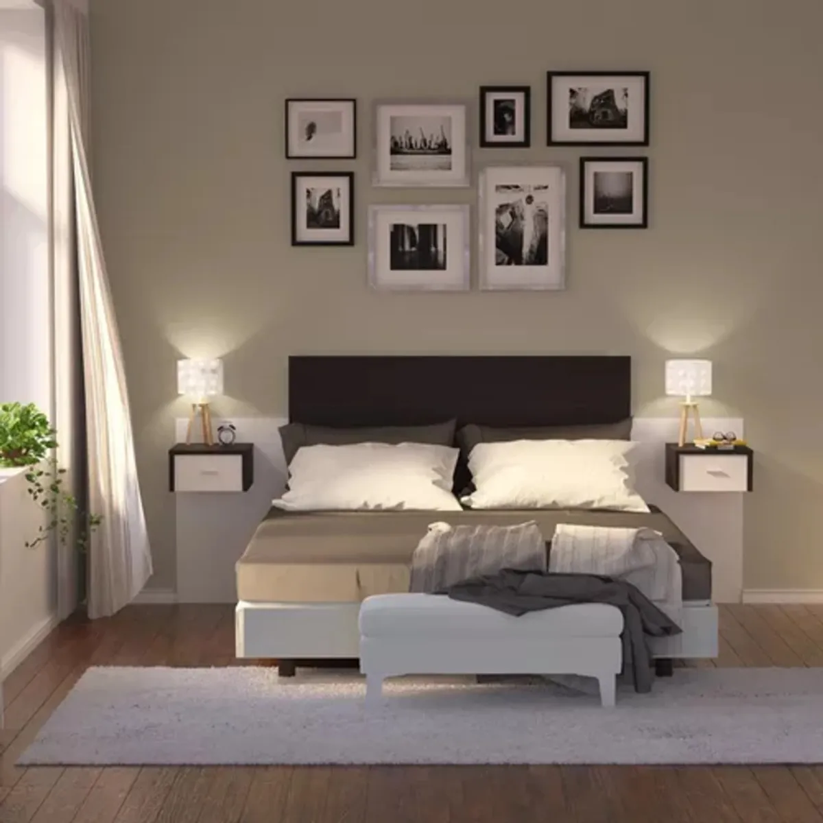 TU MESITA - Cabecera de cama Margaret color WengueBlanco con Veladores TU MESITA