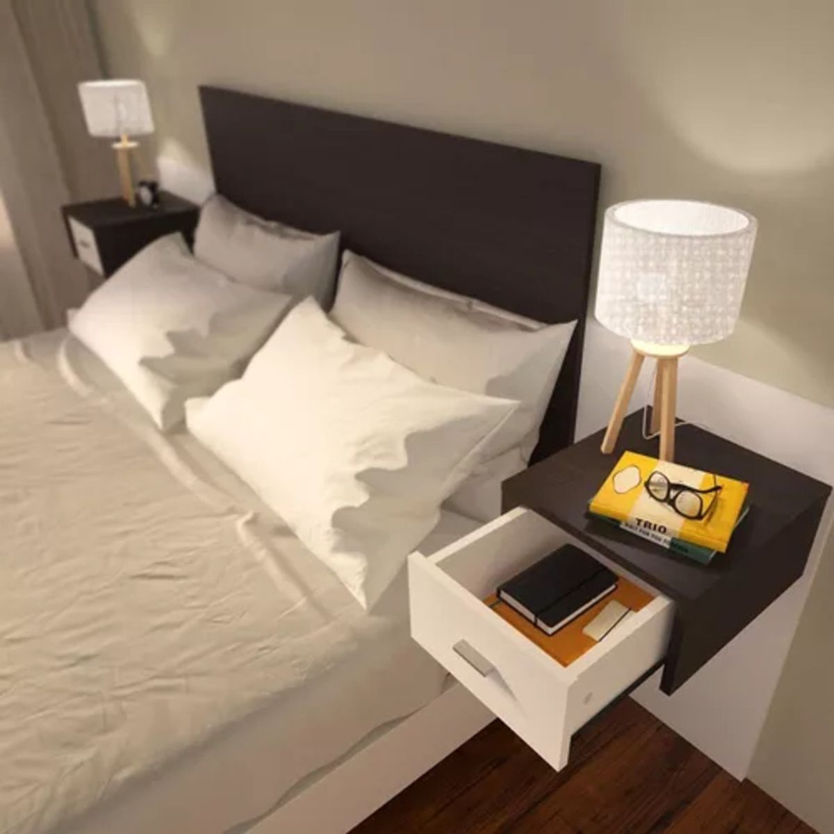 TU MESITA - Cabecera de cama Margaret color WengueBlanco con Veladores TU MESITA