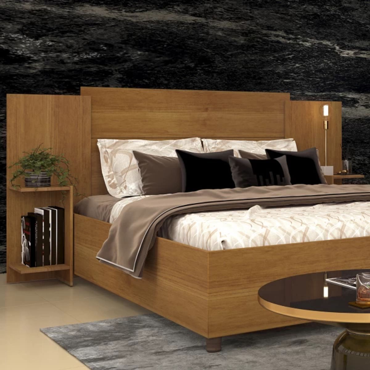 TU MESITA - Cabecera de Cama Sonia color Marrón con repisas TU MESITA