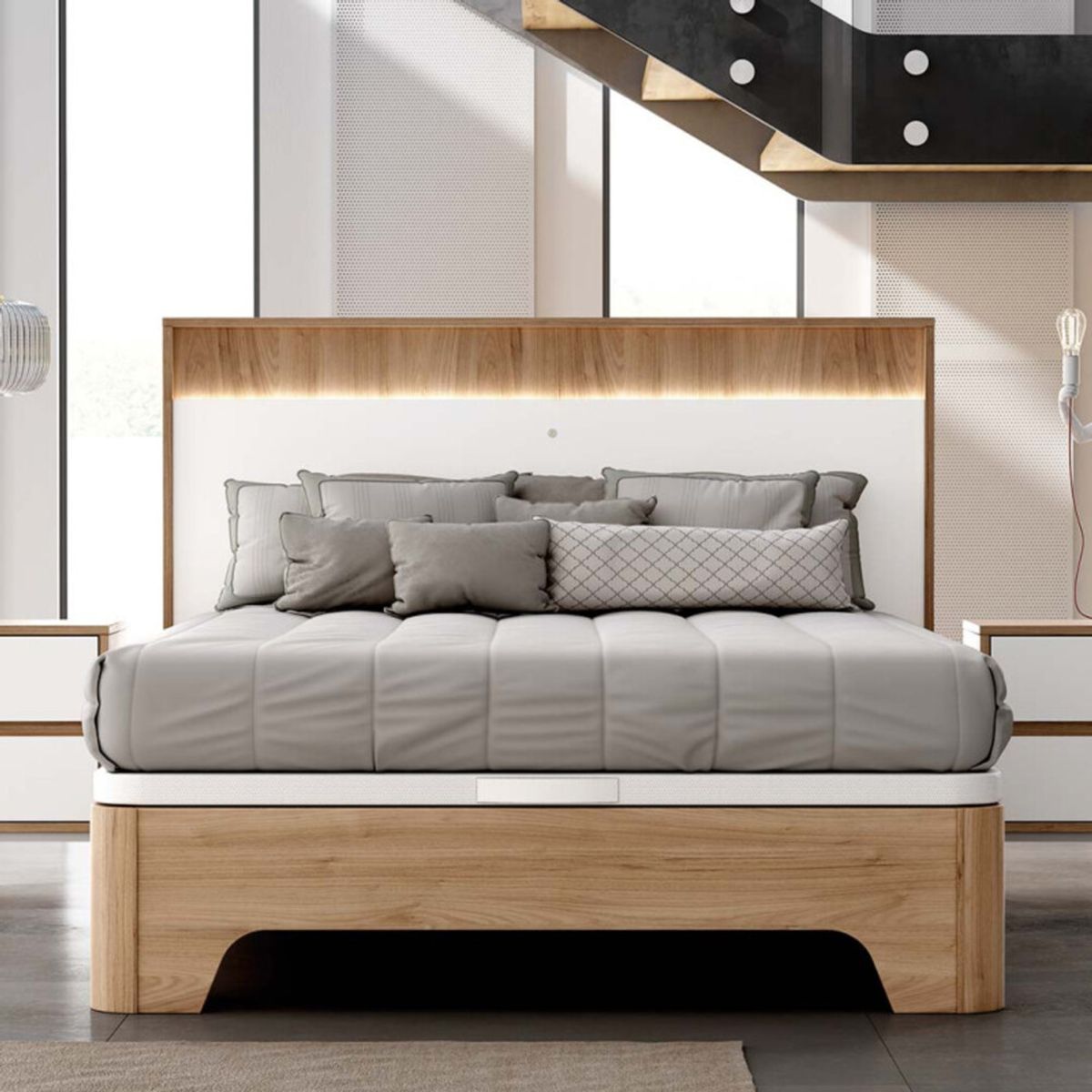 TU MESITA - Cabecera Minimalista Igora con Luz LED color RobleBlanco TU MESITA