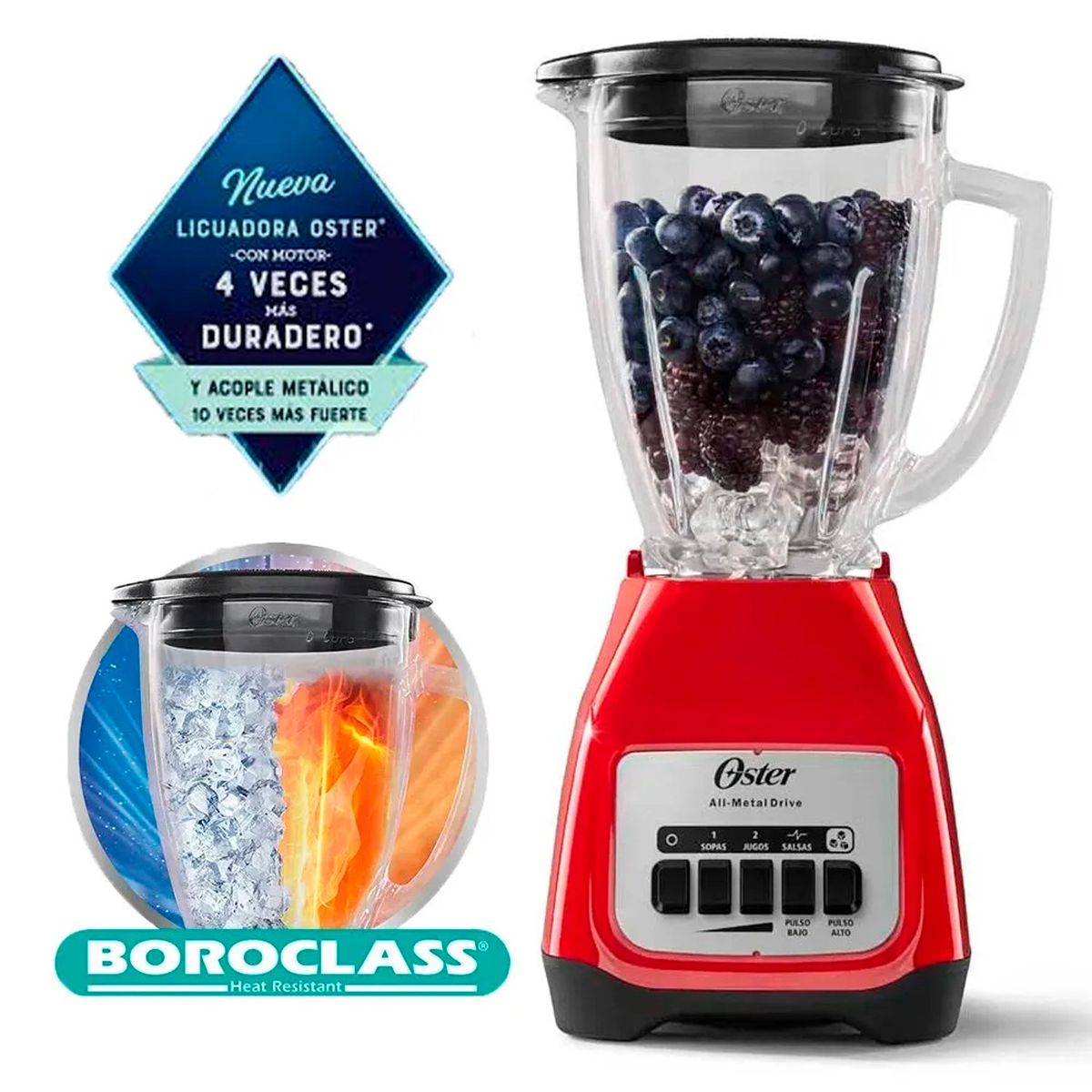 OSTER - LICUADORA OSTER 2 V MÁS PULSO Y VASO DE VIDRIO BLSTKAGRPB