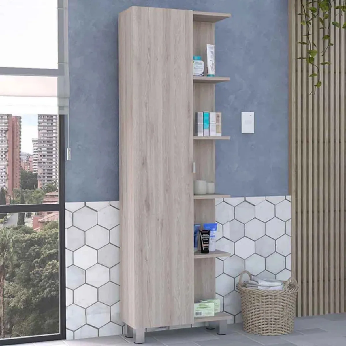 TU MESITA - Mueble Auxiliar de Baño Multiusos Pukas color Ceniza TU MESITA