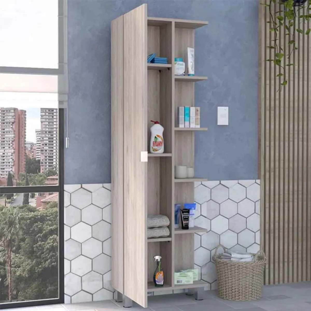 TU MESITA - Mueble Auxiliar de Baño Multiusos Pukas color Ceniza TU MESITA