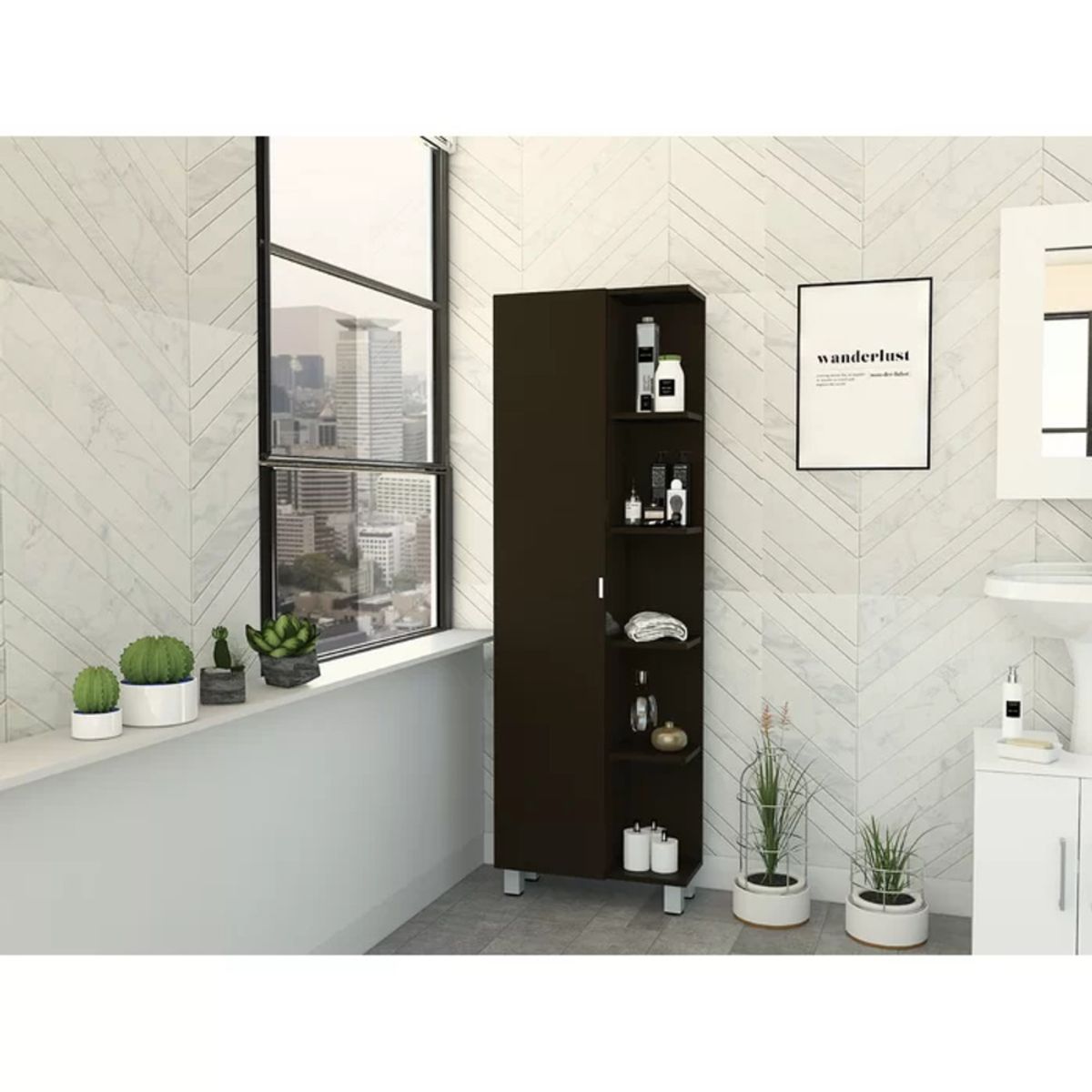 TU MESITA - Mueble Auxiliar de Baño Multiusos Pukas color Negro TU MESITA
