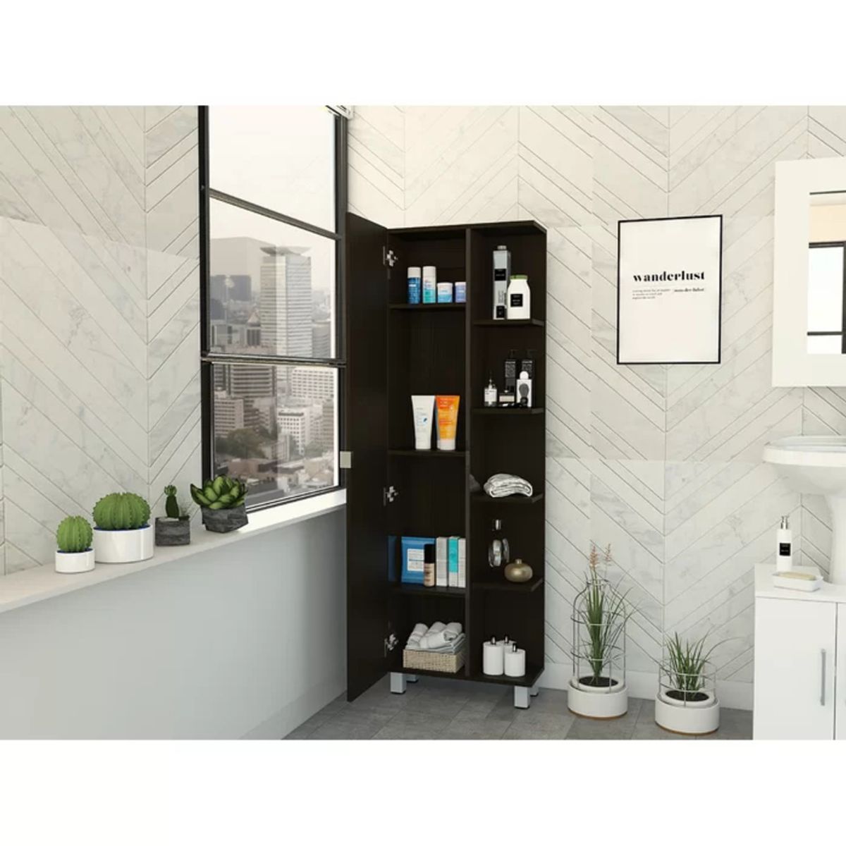 TU MESITA - Mueble Auxiliar de Baño Multiusos Pukas color Negro TU MESITA