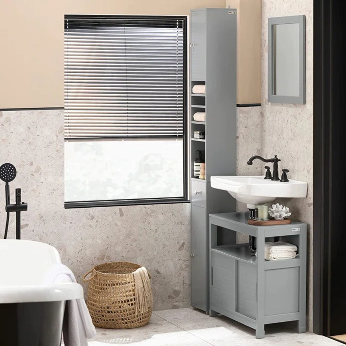 TU MESITA - Mueble Auxiliar de Baño Rossy color Gris TU MESITA