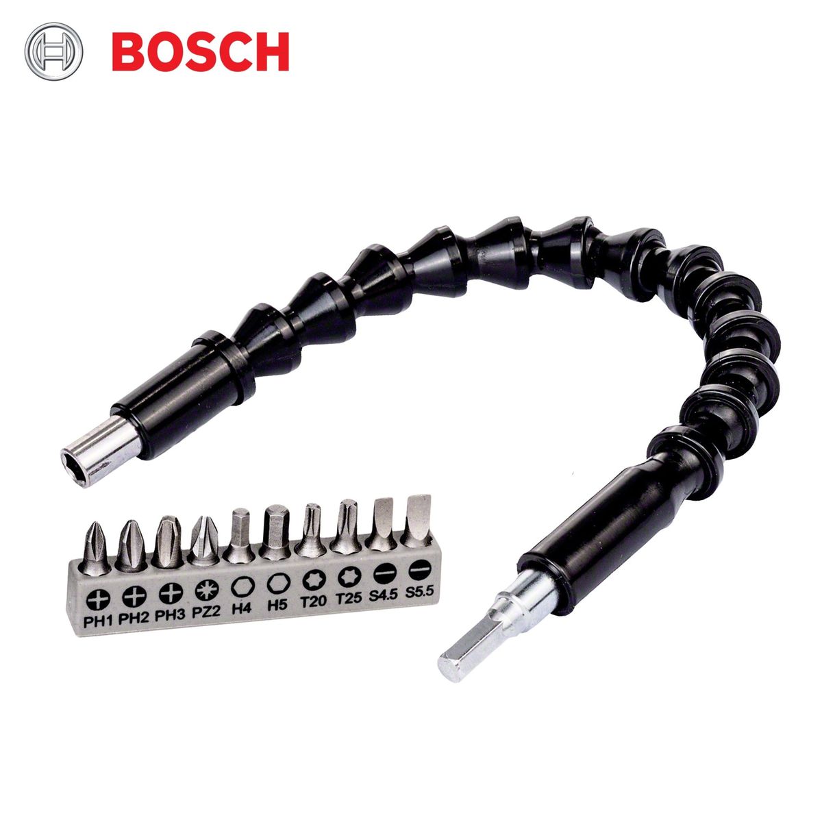 BOSCH - Set de puntas para atornillador + Extensión magnética flexible de 30 cm, 11 piezas