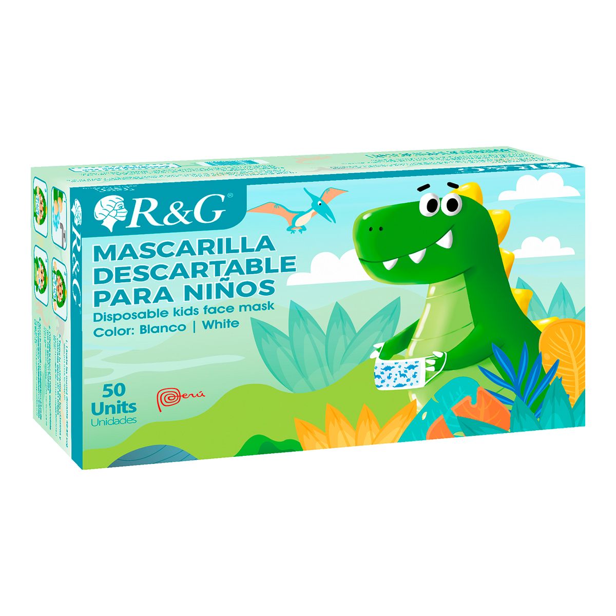 R&G - Mascarilla Descartable Para Niños Con Diseño de Dinosaurios R&G x 50 und - R&G