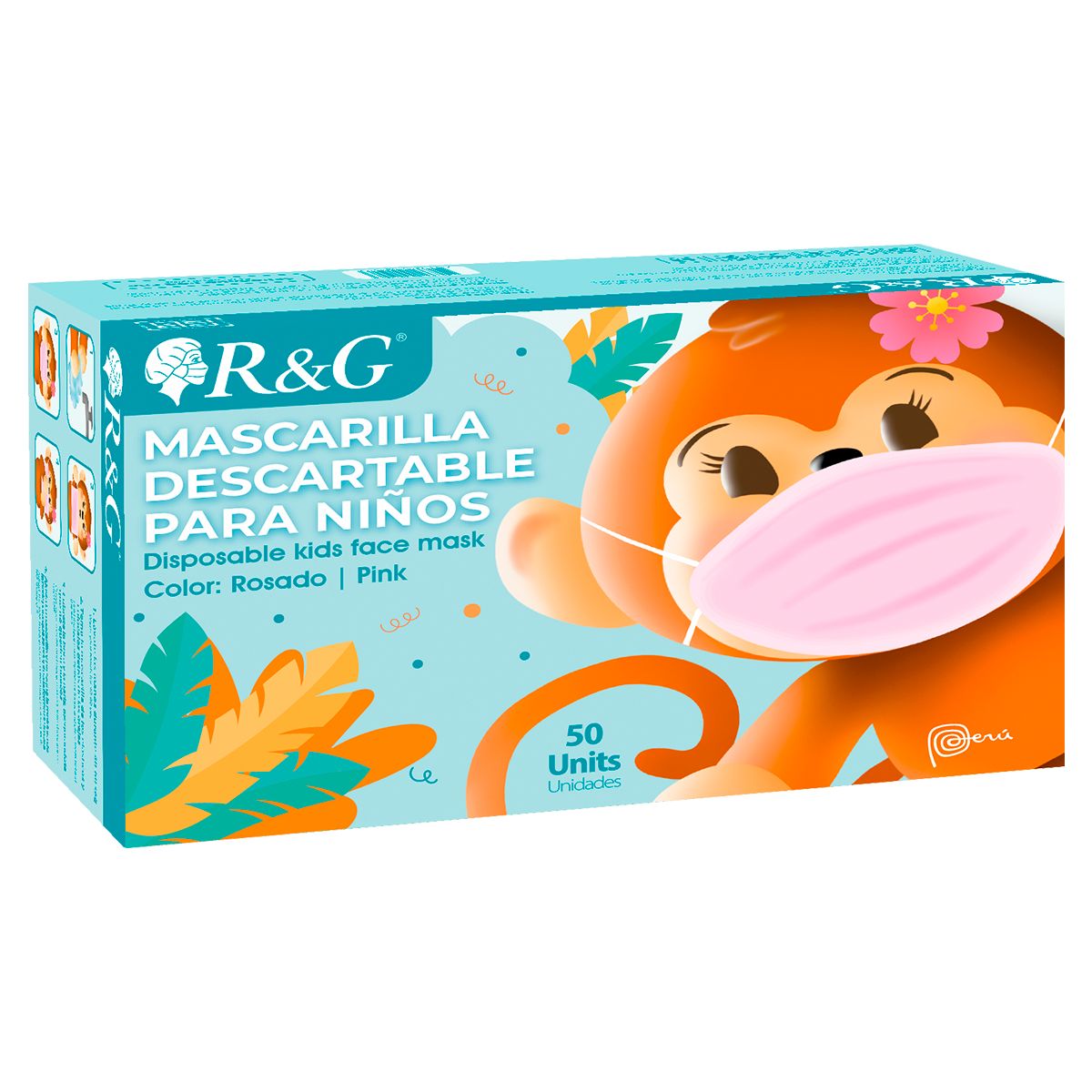 R&G - Mascarilla Descartable Rosada para niños Caja x 50 und - R&G