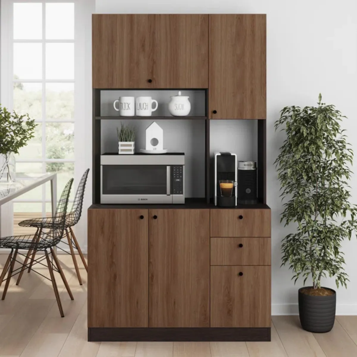 TU MESITA - Mueble de Cocina Multiusos Tamara MarrónNegro 3 cajones 4 puertas