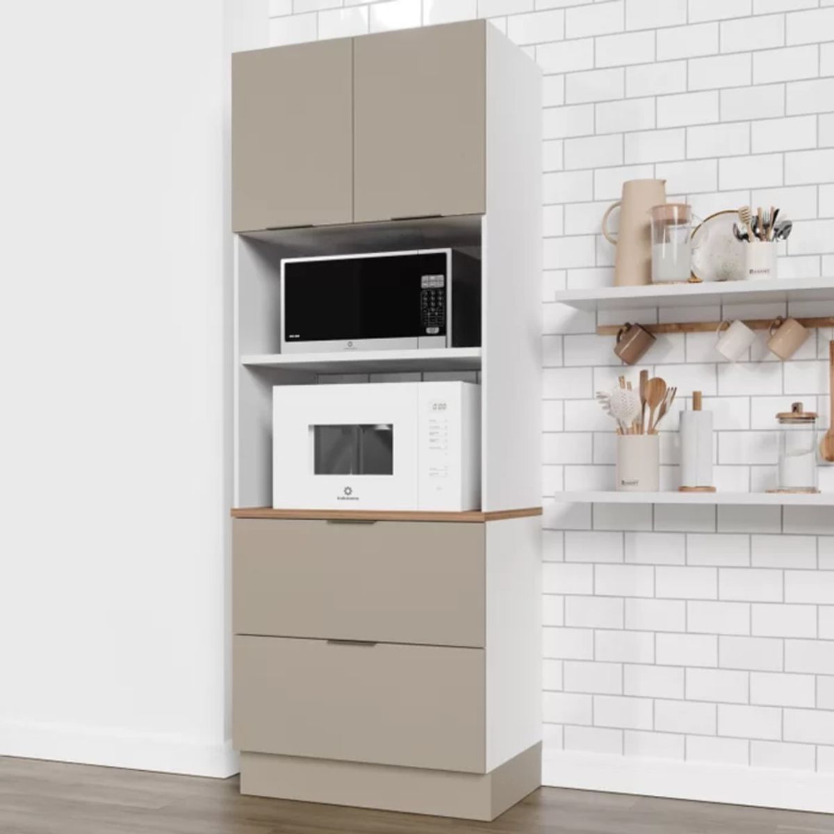 TU MESITA - Mueble para Microondas Milton color BlancoGris 2 puertas 2 cajones