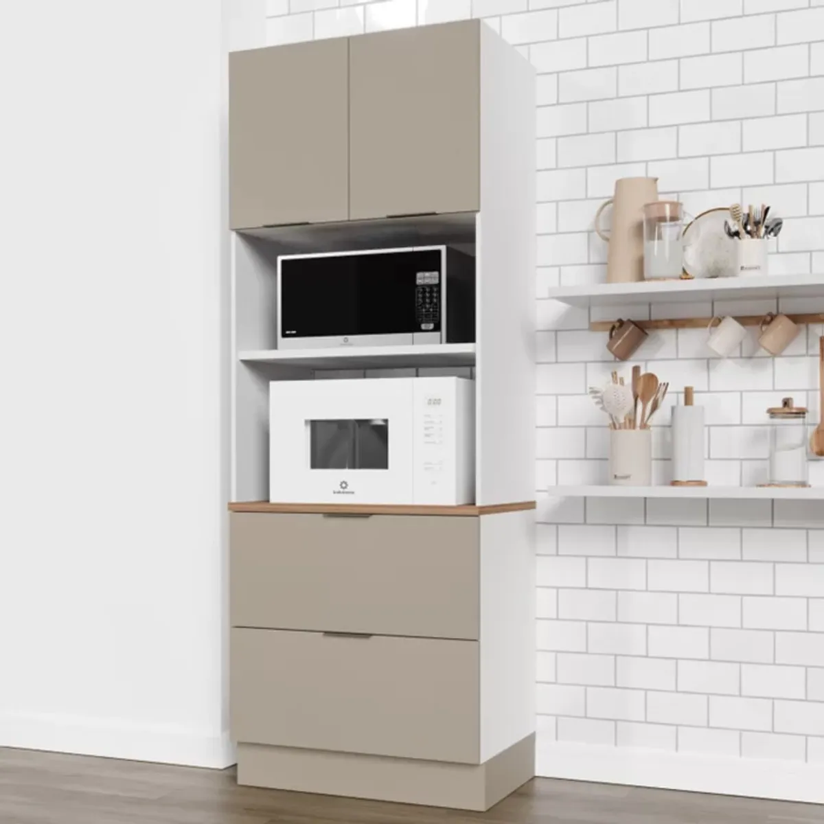 TU MESITA - Mueble para Microondas Milton color BlancoGris 2 puertas 2 cajones